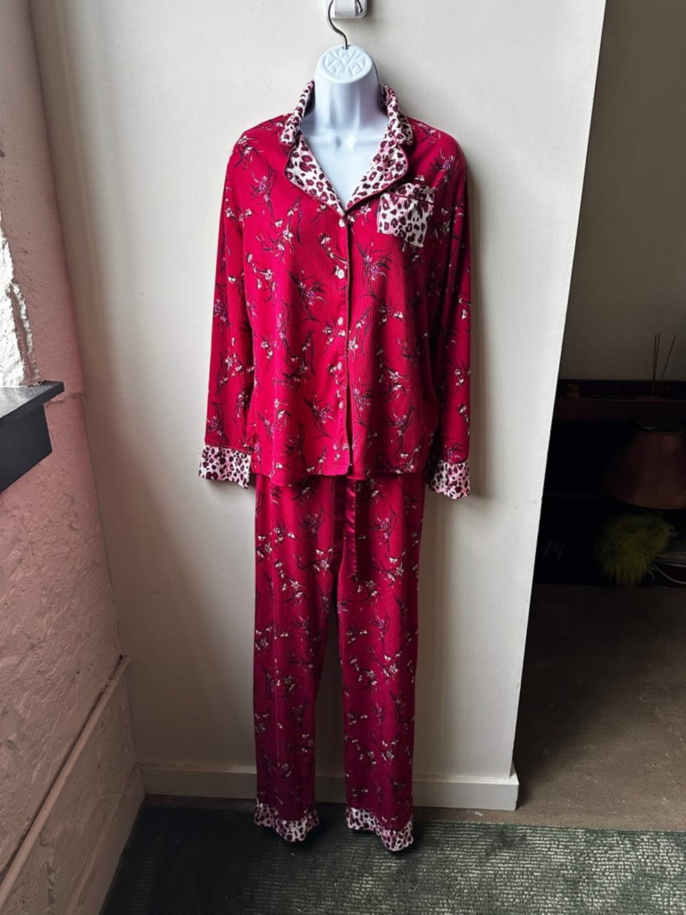C Wonder 2pc Printed Notch Collar Pajama Set Floral Ribbed PJ Set S XS